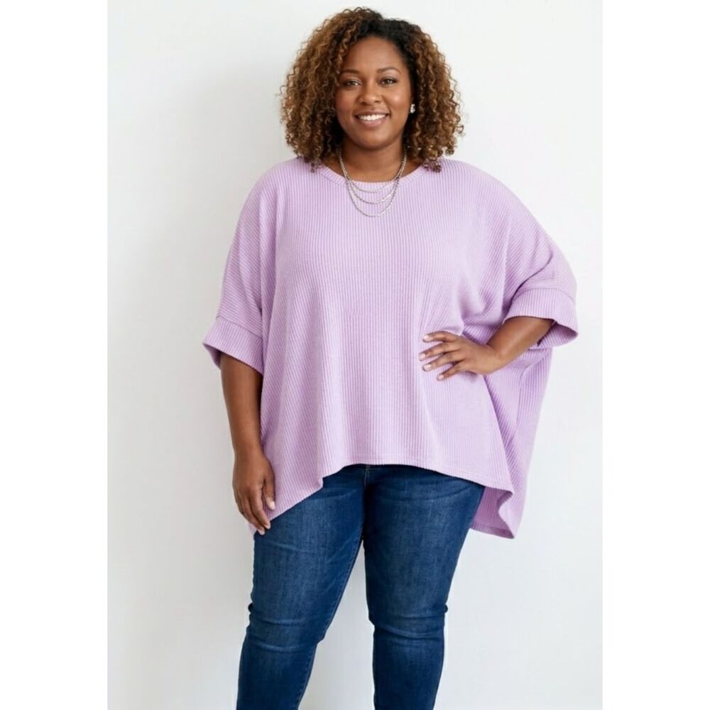 New Andree by Unit Oversized Lavender Ribbed Knit Tunic Top Women's Plus Size 2X